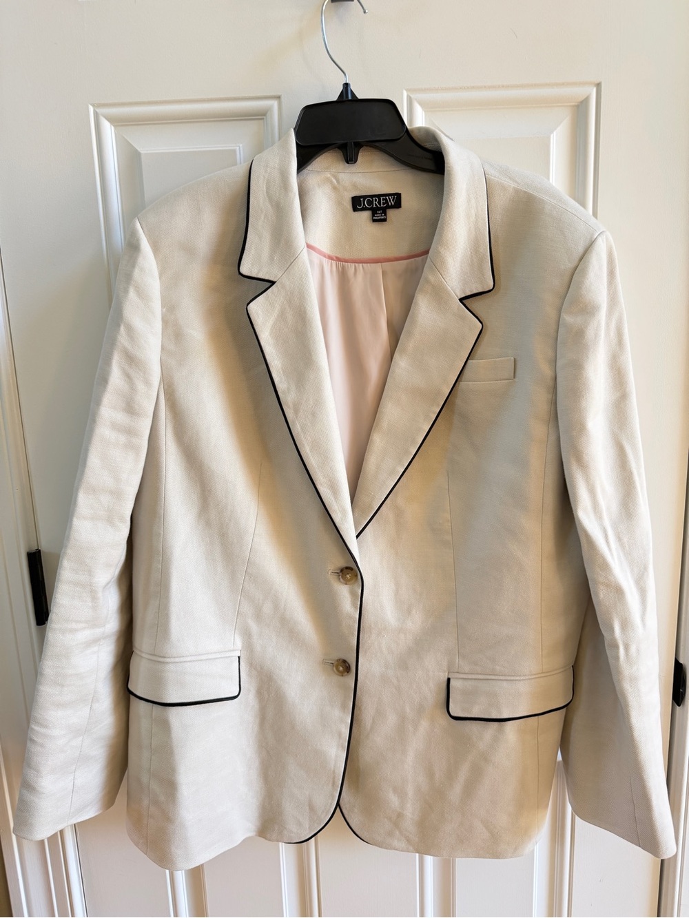 J. Crew Cream Blazer with Black Piping